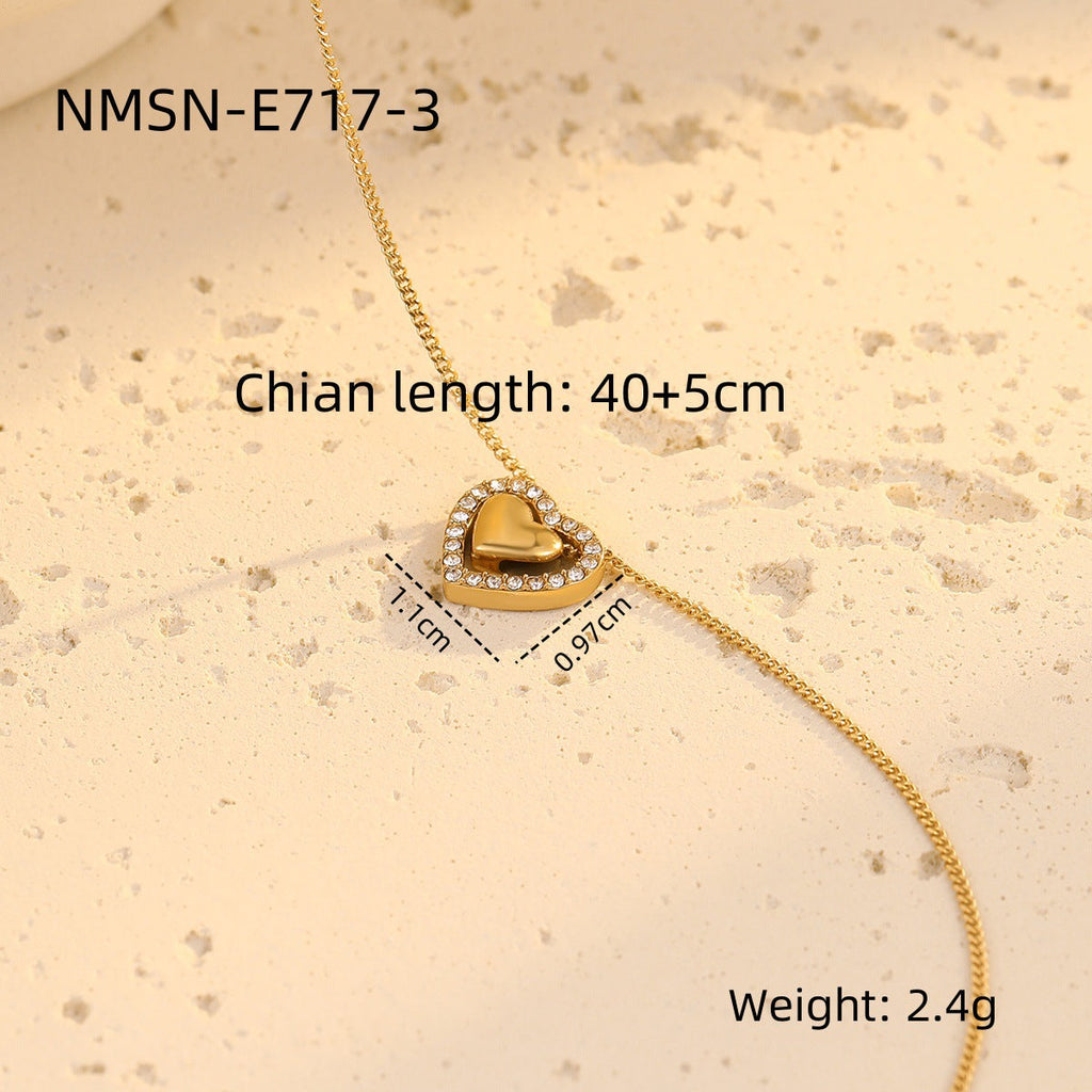 Niche High Grade Love Embellished Zircon Titanium Steel Clavicle Chain Peach Heart Stainless Steel Necklace Women