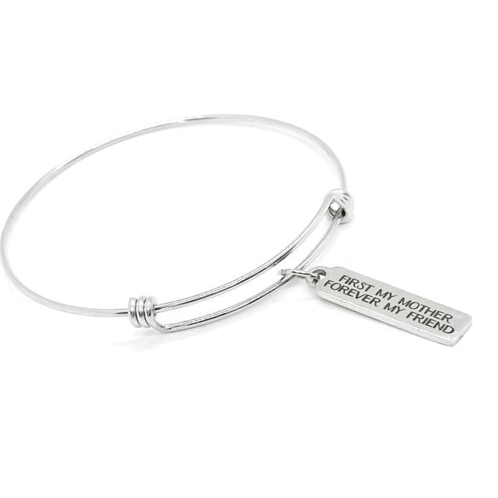 Stainless Steel First My Mother Forever My Friend Bracelet, Mother Daughter Jewelry Gift For Mom Adjustable Bangle Keepsake Bracelet