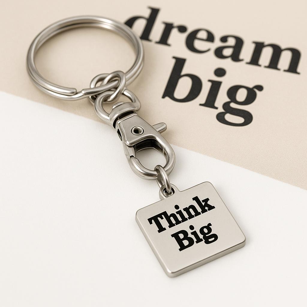 Think Big Keychain Stainless Steel Engraved Charm Inspirational Motivational Quote Keyring Positive Gift Idea For Men Women Students