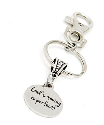 Gods Timing Is Perfect Engraved Clip On Charm Keychain Faith Inspiration Gift