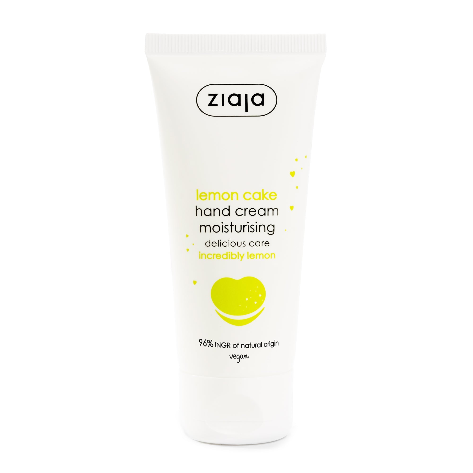 Ziaja lemon cake hand cream on a white background