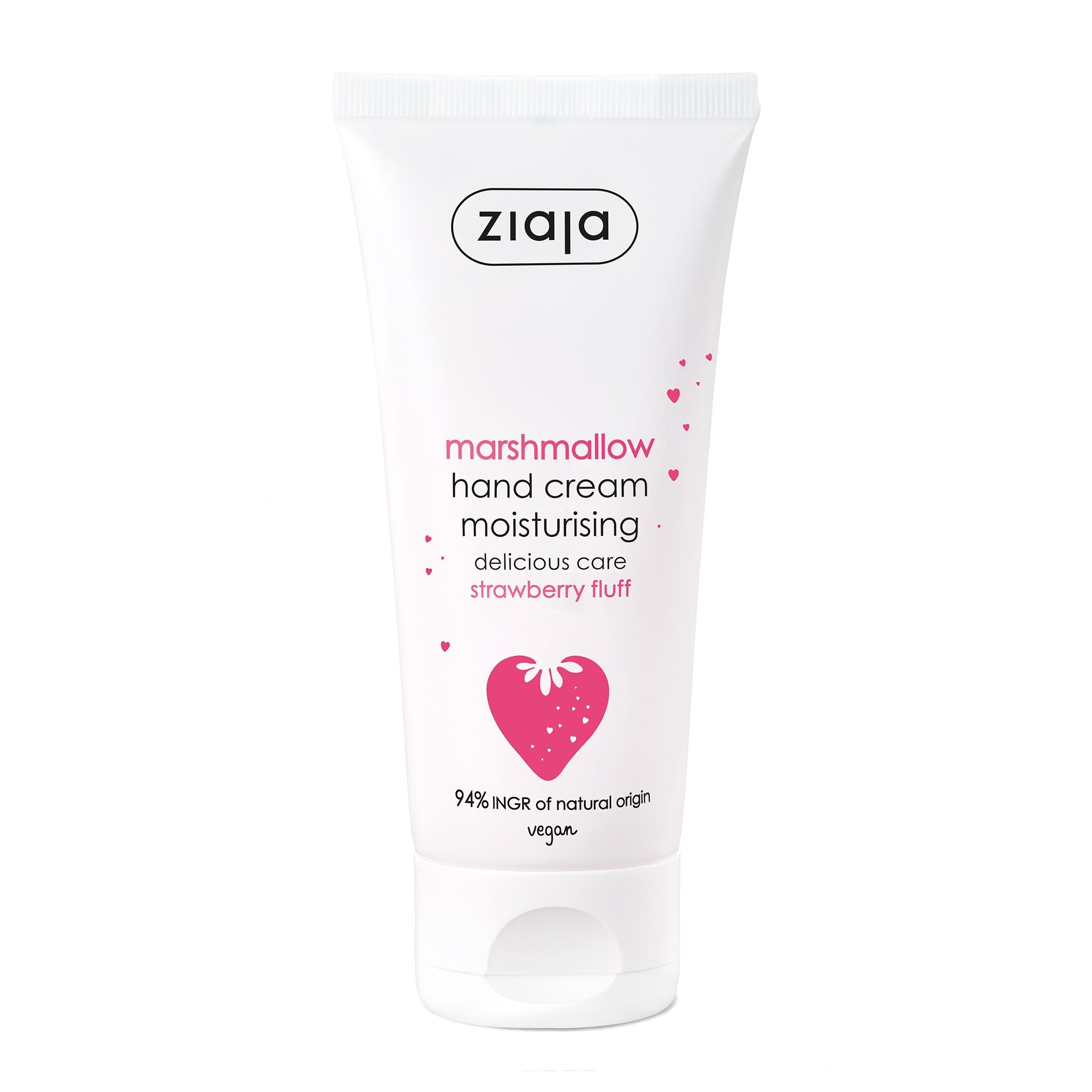 Ziaja marshmallow hand cream on a white background